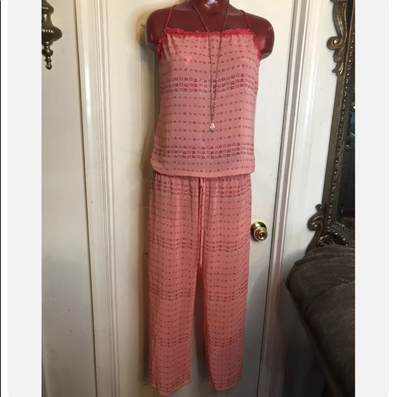 JOSIE NATORI Intimates 2 pc. Pajamas Cami Cropped Pants Sheer Floral- SMALL S - Picture 1 of 12